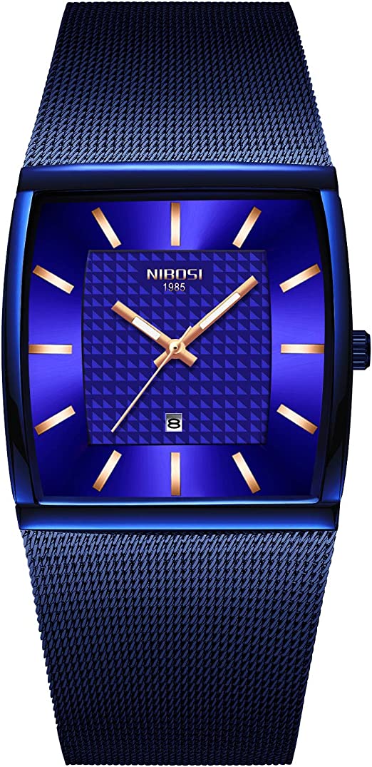 Men's Watches Business Fashion Top Brand Luxury Dress Casual Watch Mesh Strap Waterproof with Date Square Wristwatch