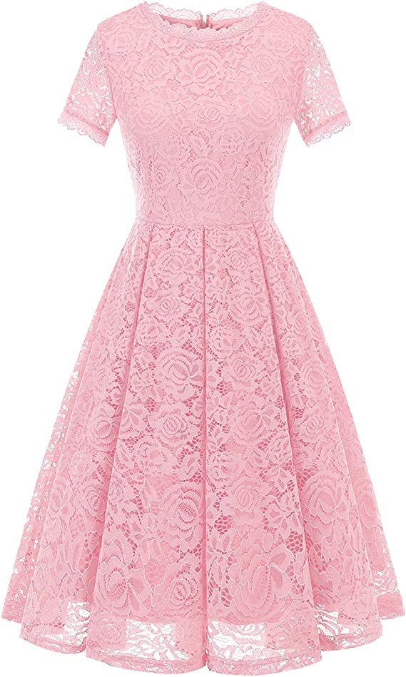 Women's Bridesmaid Elegant Tea Dress Floral Lace Cocktail Formal Swing Dress