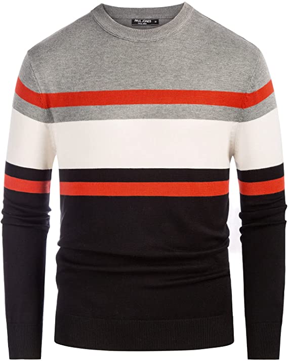 PJ PAUL JONES Men's Striped Pullover Sweater Crewneck Contrast Fine Knitted Sweaters