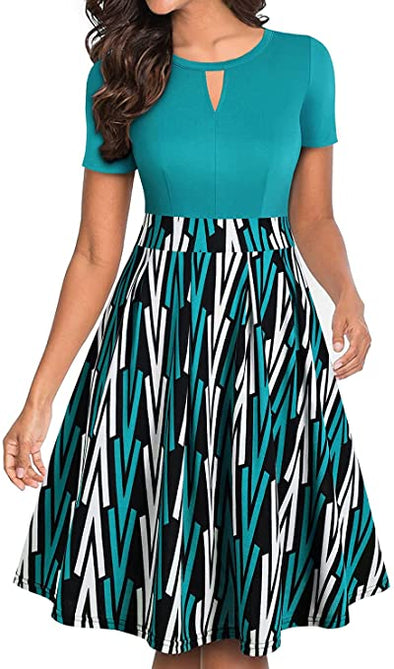 Women's Vintage Floral Flared A-Line Swing Casual Party Dresses with Pockets