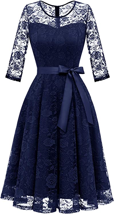 Women's Floral Lace Dress Short Bridesmaid Dresses with Sheer Neckline