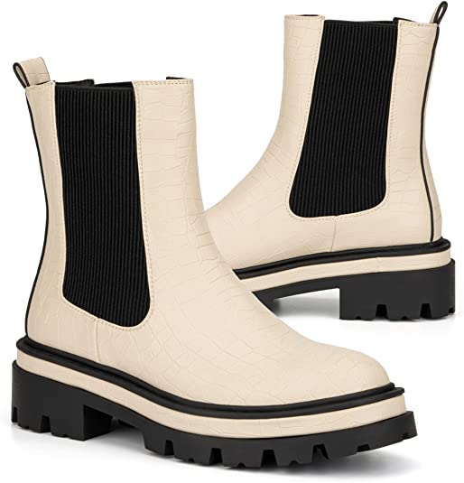 Women’s Beau Fashion Supple faux leather,Pull-on Lug Boots, Round-Toe, Rubber Outsole