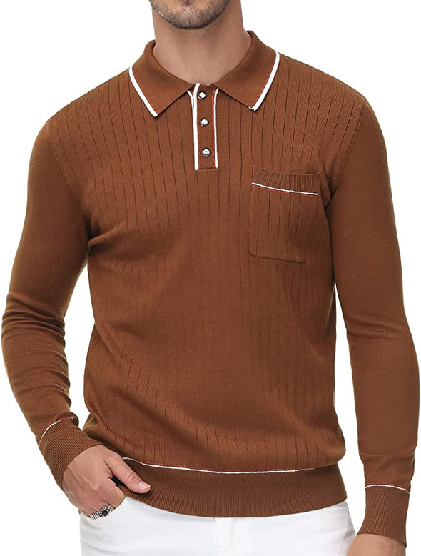 Men's Short Sleeve Knit Button Polo Shirts Casual Pullover Golf Shirt with Pockets