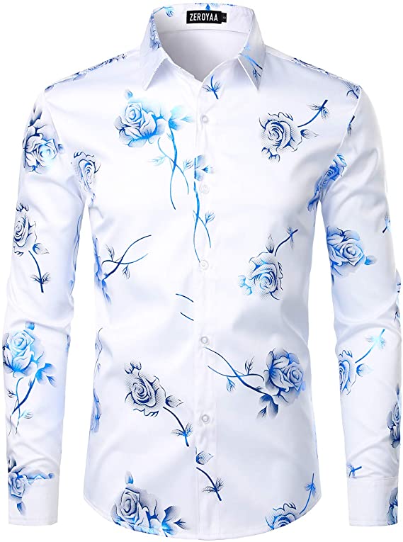 Men's Nightclub Shiny Golden 3D Rose Printed Slim Fit Button Down Party Dress Shirt 4.5 out of 5 stars    2,175 ratings