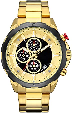 Men's Luxury Quartz Watches Casual Analog Calendar Chronograph Stainless Steel Waterproof Wrist Watch