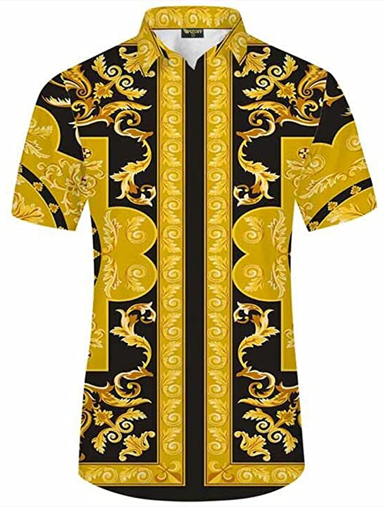 Men's Short Sleeve Luxury Print Dress Shirt