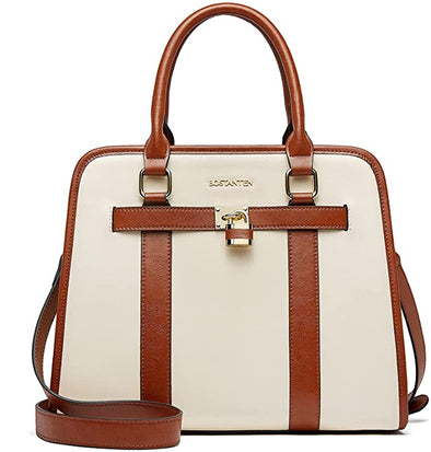 Women Leather Handbags Designer Satchel Purses Two-Tone Top Handle Work Shoulder Tote Bags