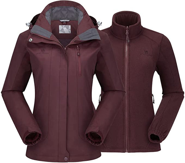 Women's Ski Jacket Waterproof 3 in 1 Winter Jacket Windproof Warm Fleece Hooded Snowboard Mountain Snow Coat