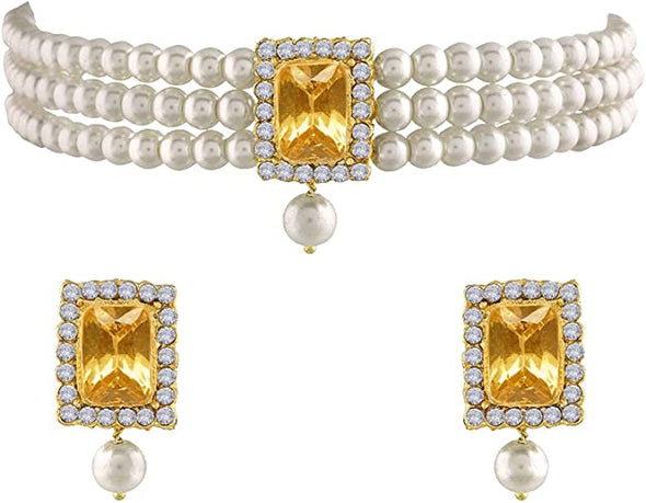 Ethnic Choker Necklace Earrings Wedding Bollywood Party Jewelry Set for Women