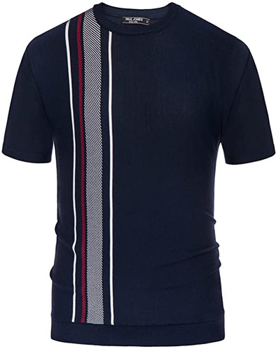 PJ PAUL JONES Men's Vintage Contrast Striped Pullover Sweater Crewneck Short Sleeve Knitwear