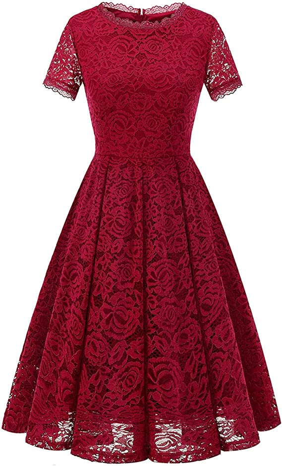 Women's Bridesmaid Elegant Tea Dress Floral Lace Cocktail Formal Swing Dress