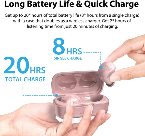 iLuv TB100 Rose Gold Wireless Earbuds Bluetooth in-Ear True Cordless with Hands-Free Call MEMS Microphone, IPX6 Waterproof Protection, Long Playtime; Includes Compact Charging Case & 4 Ear Tips