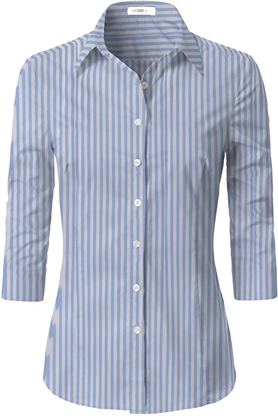 Womens Basic Slim Fit Simple 3/4 Sleeve Button Down Shirt with Plus Size