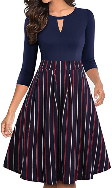 Women's Vintage Floral Flared A-Line Swing Casual Party Dresses with Pockets