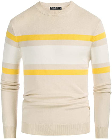 PJ PAUL JONES Men's Striped Pullover Sweater Crewneck Contrast Fine Knitted Sweaters