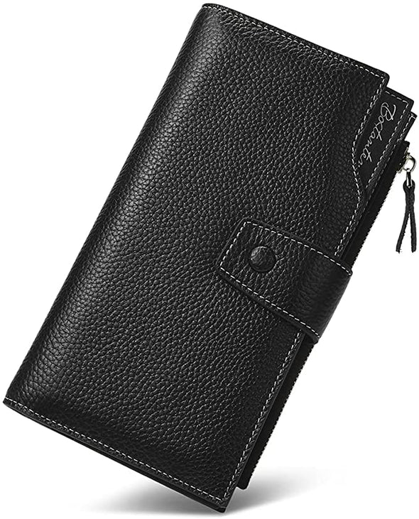 Women's Wallet Genuine Leather Wallets Large Capacity Cash Cluth Purses with Zipper Pocket