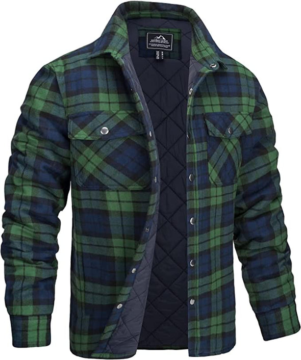 Men's Flannel Shirt Jacket with Quilted Lined Long Sleeve Plaid Coat Button Down Thick Outwear Winter