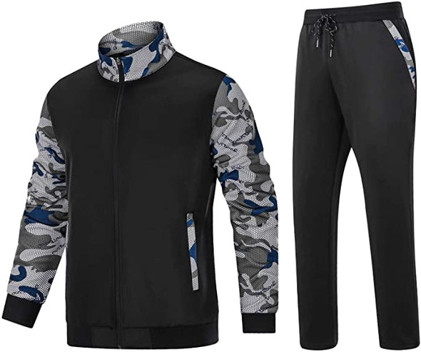Men's Athletic Tracksuit 2 Piece Set Casual Full Zip Camo Workout Jogging Sweat Suits