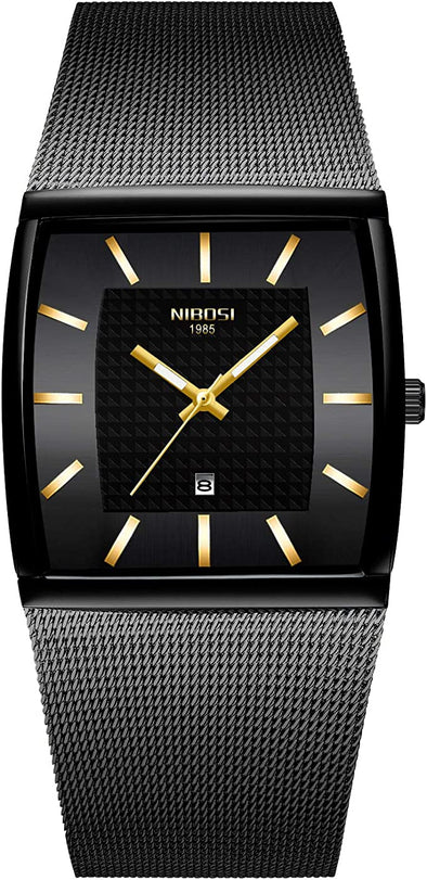 Men's Watches Business Fashion Top Brand Luxury Dress Casual Watch Mesh Strap Waterproof with Date Square Wristwatch