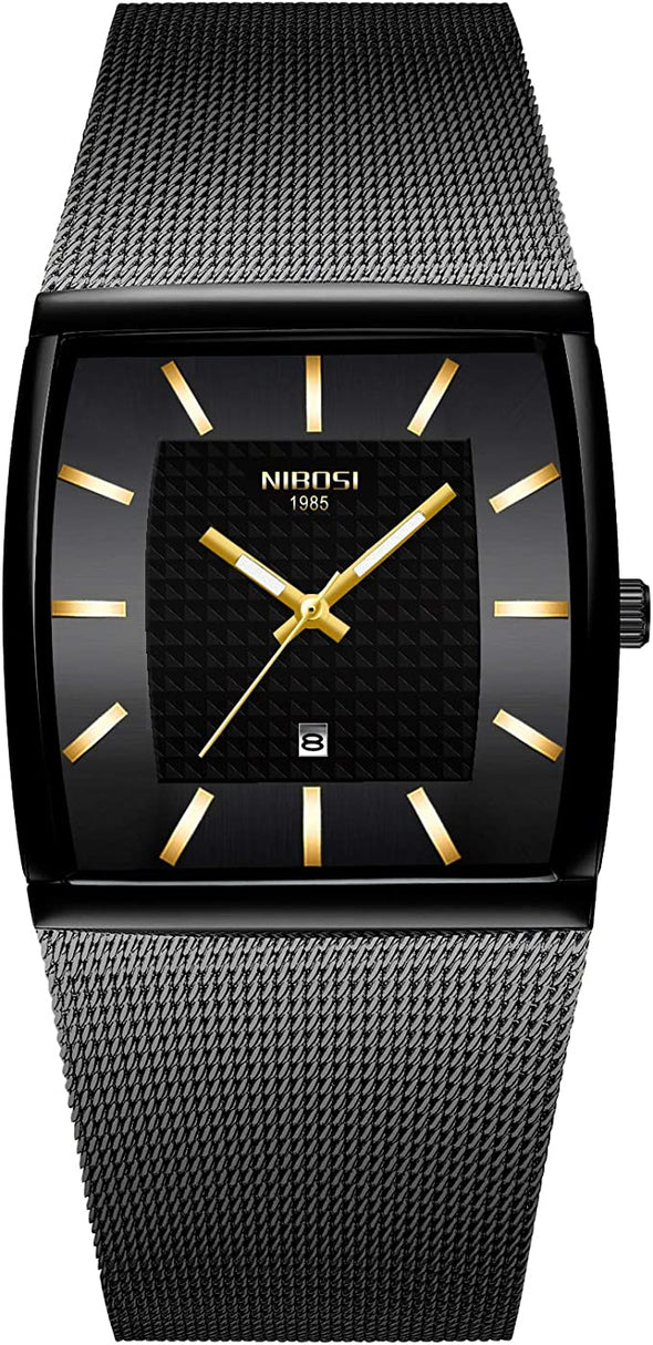 Men's Watches Business Fashion Top Brand Luxury Dress Casual Watch Mesh Strap Waterproof with Date Square Wristwatch