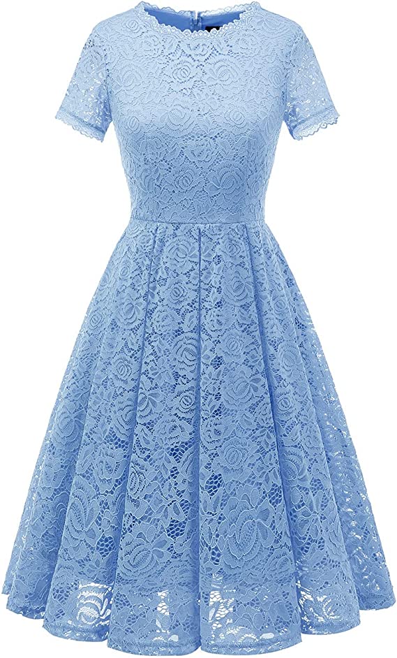 Women's Bridesmaid Elegant Tea Dress Floral Lace Cocktail Formal Swing Dress