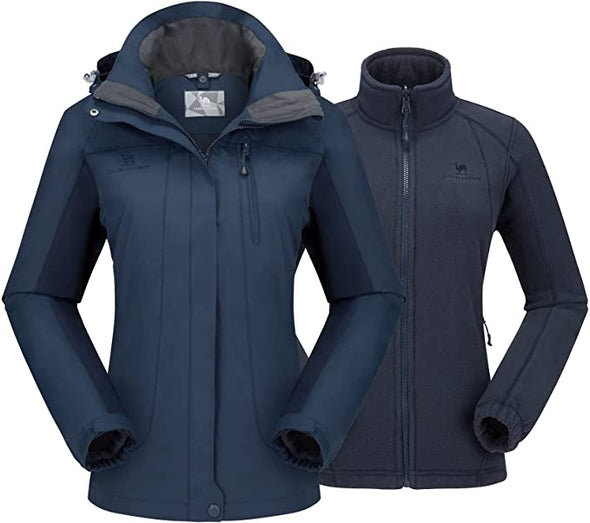 Women's Ski Jacket Waterproof 3 in 1 Winter Jacket Windproof Warm Fleece Hooded Snowboard Mountain Snow Coat