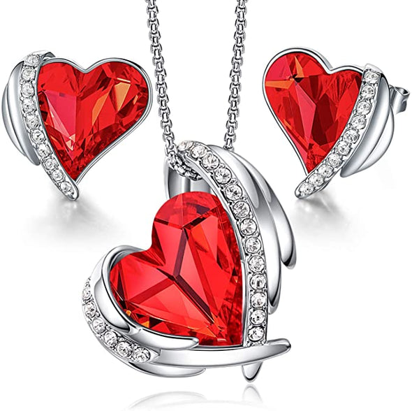 Love Heart Necklaces and Earrings Jewelry Set for Women Rose Gold Crystals Birthstone Christmas Mother’s Day Valentine’s Day Jewelry Gifts for Women Wife Party/Anniversary/Birthday