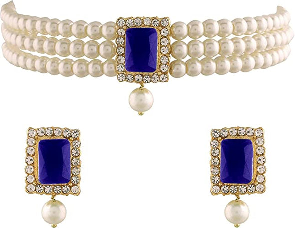 Ethnic Choker Necklace Earrings Wedding Bollywood Party Jewelry Set for Women