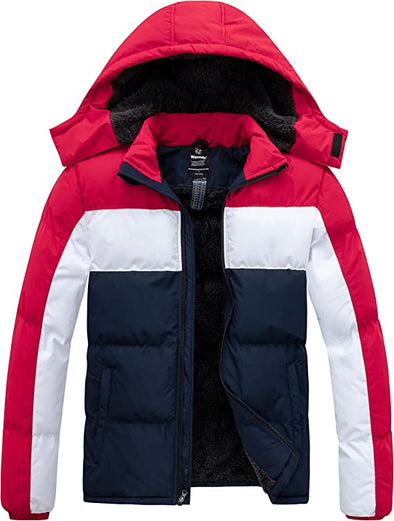 Men's Warm Puffer Jacket Thicken Padded Winter Coat with Detachable Hood