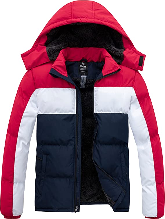 Men's Warm Puffer Jacket Thicken Padded Winter Coat with Detachable Hood