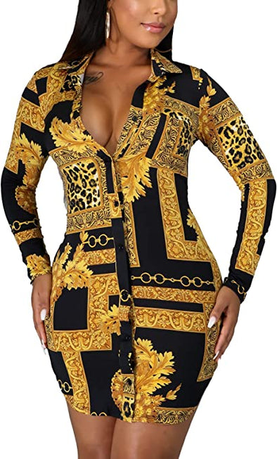 Women's Casual Bodycon T-Shirts Blouses Floral V-Neck Long Sleeve Button Down Tunic Tops