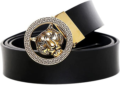 Forever Leather Men's Luxury Gold/Silver Tiger Buckle 35-mm Original Cowhide Leather Belt