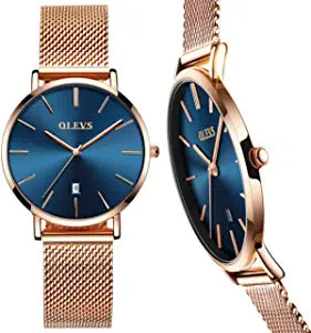 6.5mm Ultra Thin Watches for Women Waterproof,Rose Gold Stainless Steel Ladies Watch,Casual Women Watches with Date,Big Face Female Wristwatches,Japanese Quartz Lady Watches,Gifts for Women