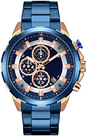 Men's Luxury Quartz Watches Casual Analog Calendar Chronograph Stainless Steel Waterproof Wrist Watch