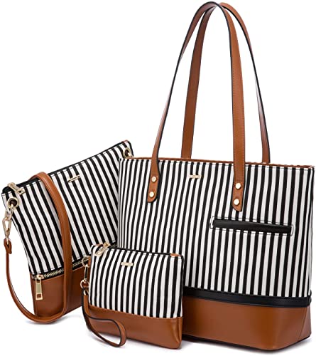 Forever Womens Purses  Satchel Handbags Shoulder Hobo Tote Bag Top Handle Cross body 3pcs Purse Set Stripes Style