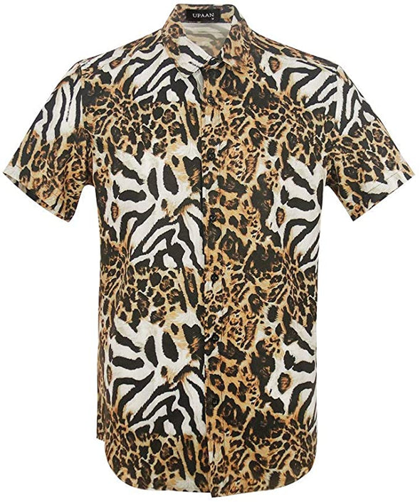 Men's Leopard Printed Disco Shirts Short Sleeve Button Down Casual Shirt