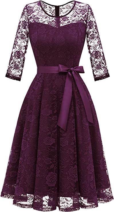 Women's Floral Lace Dress Short Bridesmaid Dresses with Sheer Neckline