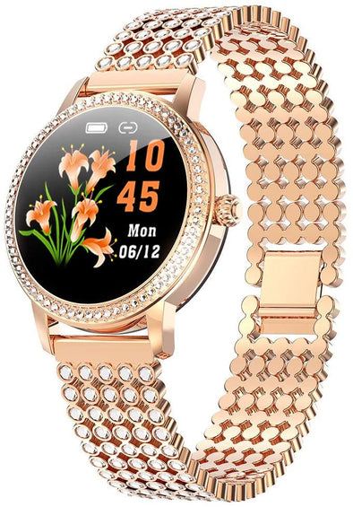 Smart Watch for Women, Luxury Diamond-Studded Bracelet with Heart Rate Blood Pressure IP68 Waterproof, Sport Watch Compatible for iOS Android iPhone Samsung Phones. (Golden Belt with Diamonds)