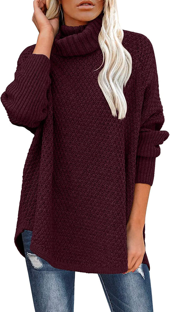 Women's Oversized Turtleneck Long Sleeve Casual Pullover Knit Tunic Sweater