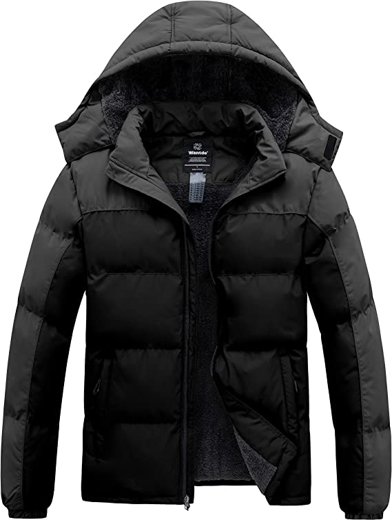 Men's Warm Puffer Jacket Thicken Padded Winter Coat with Detachable Hood