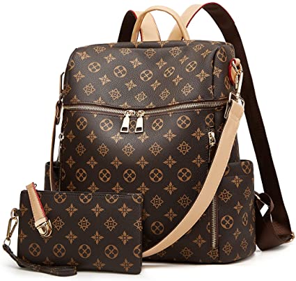 Backpacks for Women Fashion Leather Bags Satchel Bags Anti-theft Rucksack Ladies Travel Bags Handbags and Purses Bags 2Pcs