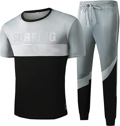 Men's Tracksuits 2 Piece Outfits Fashion Jogging Suits Sets Short Sleeve Running Sweatsuits Active Shirts and Pants