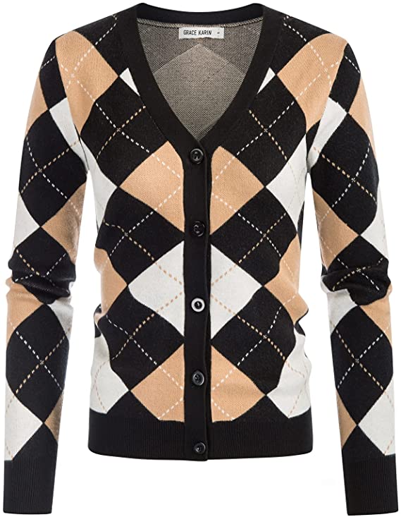 GRACE KARIN Women's Long Sleeve Button Down Sweater Classic V-Neck Knit Cardigan
