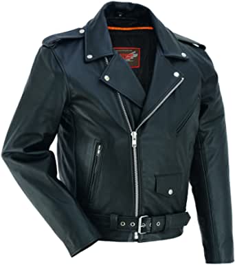 Men's Classic Plain Sided Motorcycle Leather Jacket