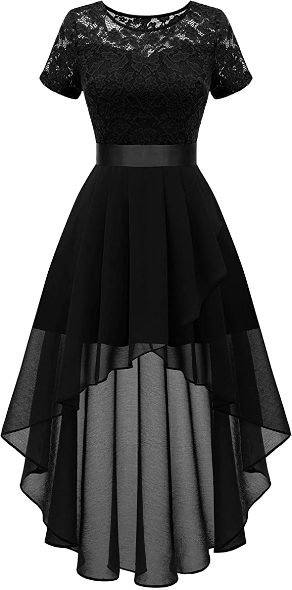 Women's Floral Lace Chiffon Bridesmaid Dress Hi-Lo Swing Party Dress