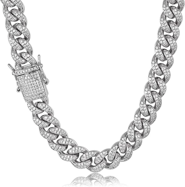 Hip Hop 12mm 10mm Real White Gold/18K Gold/Rose Gold Plated Iced Out Miami Cuban Link Chain Necklace or Bracelet Diamond CZ Choker for Men Women