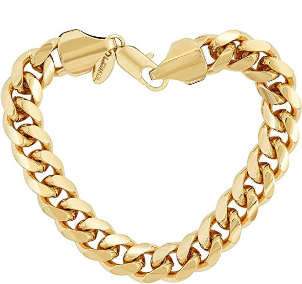 11mm Miami Curb Cuban Link Chain Bracelet 24k Real Gold Plated