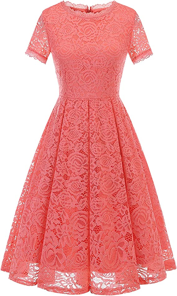 Women's Bridesmaid Elegant Tea Dress Floral Lace Cocktail Formal Swing Dress