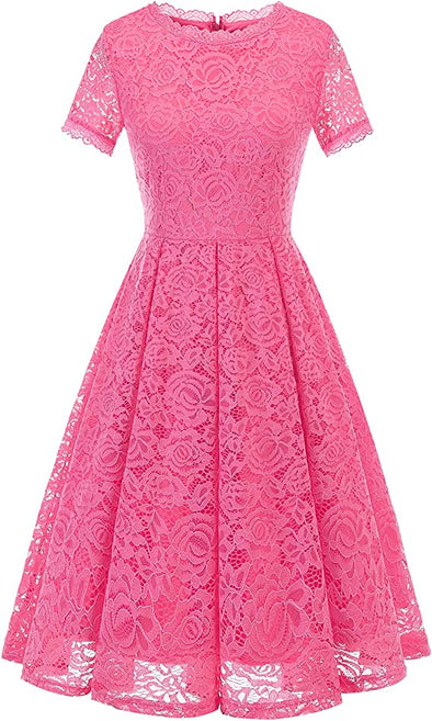 Women's Bridesmaid Elegant Tea Dress Floral Lace Cocktail Formal Swing Dress