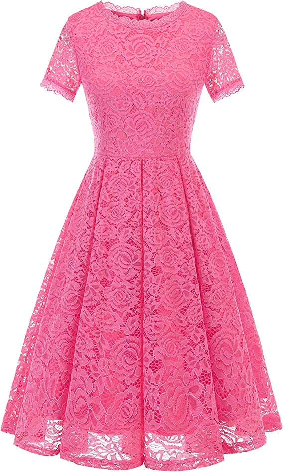 Women's Bridesmaid Elegant Tea Dress Floral Lace Cocktail Formal Swing Dress